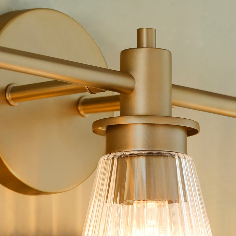 Quorum Lawton 3 Light Vanity, Brushed Brass/Clear