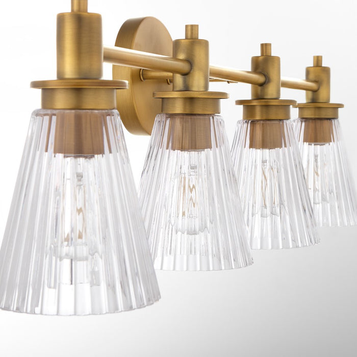 Quorum Lawton 4 Light Vanity, Brushed Brass/Clear