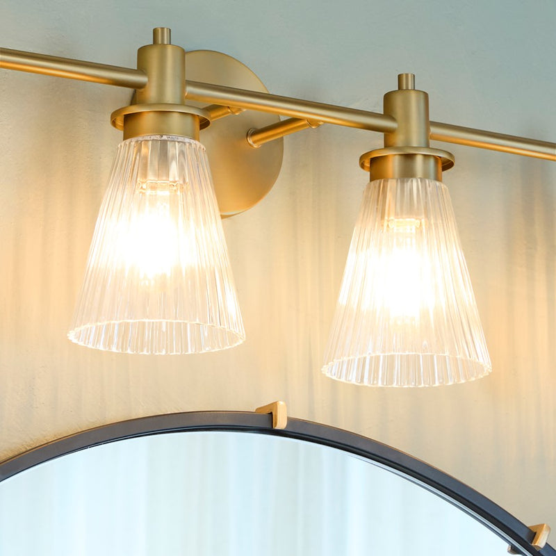 Quorum Lawton 4 Light Vanity, Brushed Brass/Clear