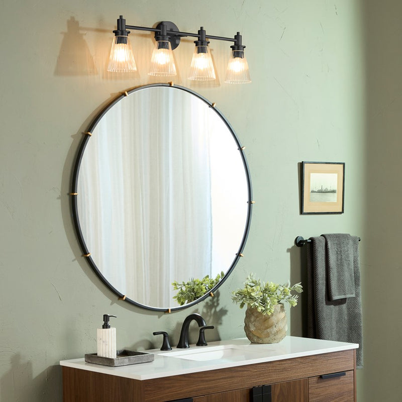 Quorum Lawton 4 Light Vanity, Matte Black/Clear