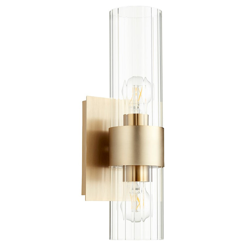 Quorum 2 Light Wall Mount, Aged Brass/Clear