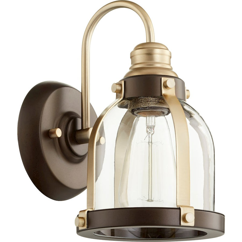 Quorum 1 Light Banded Dome, Aged Brass with Oiled Bronze