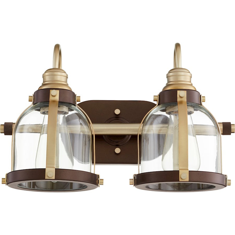 Quorum 2 Light Banded Dome, Aged Brass with Oiled Bronze