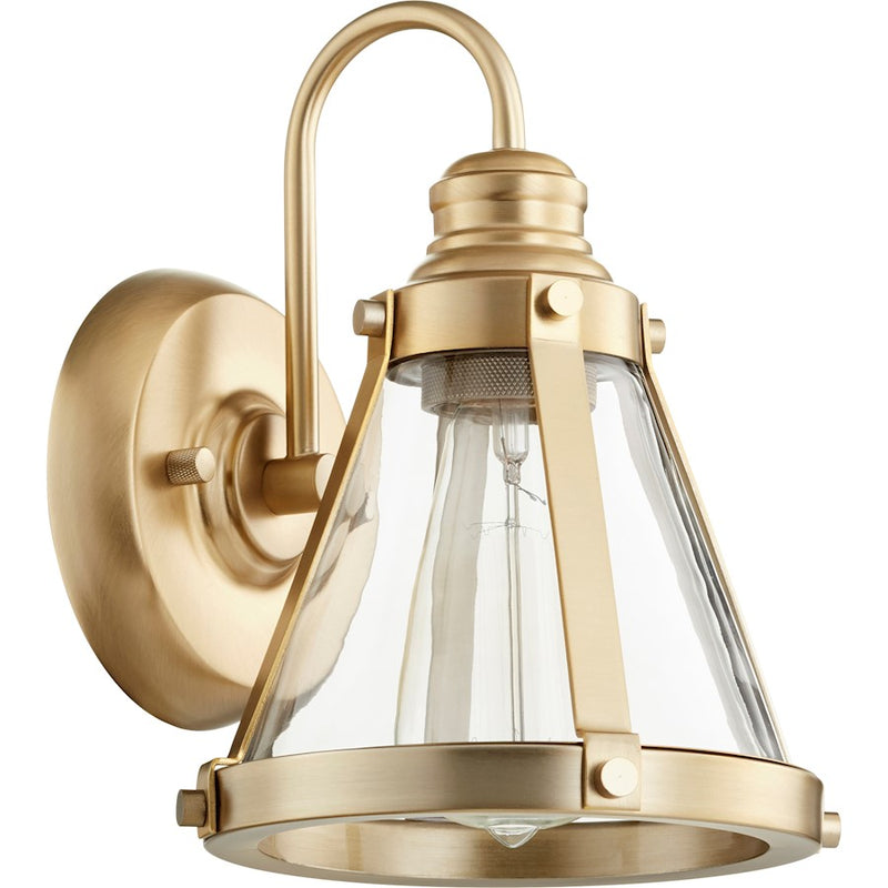 Quorum 1 Light Banded Cone Wall Mount, Aged Brass