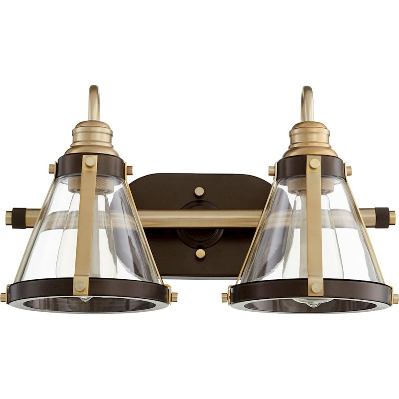 Quorum 2 Light Banded Cone, Aged Brass with Oiled Bronze