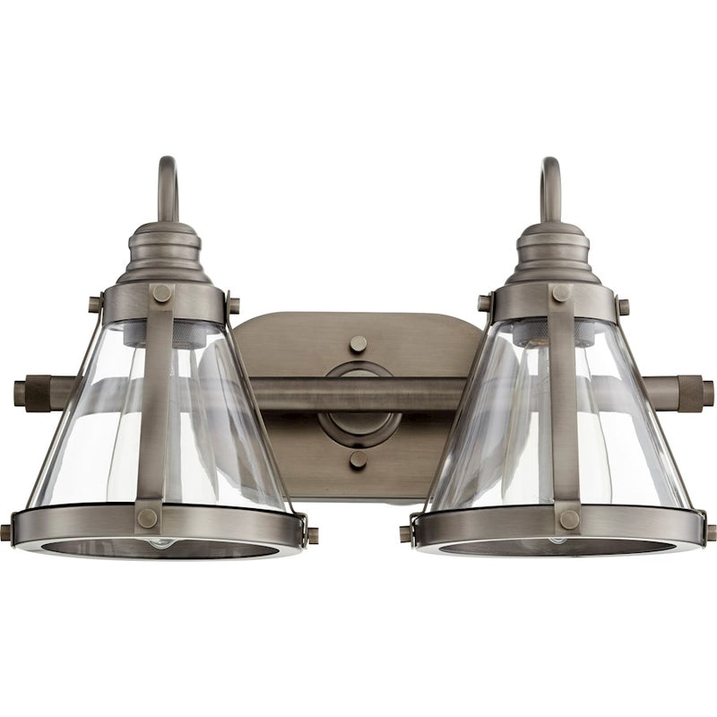 Quorum 2 Light Banded Cone Vanity, Antique Silver