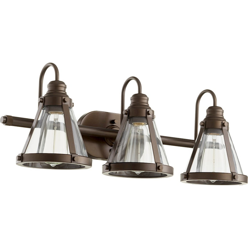 Quorum 3 Light Banded Cone Vanity, Oiled Bronze