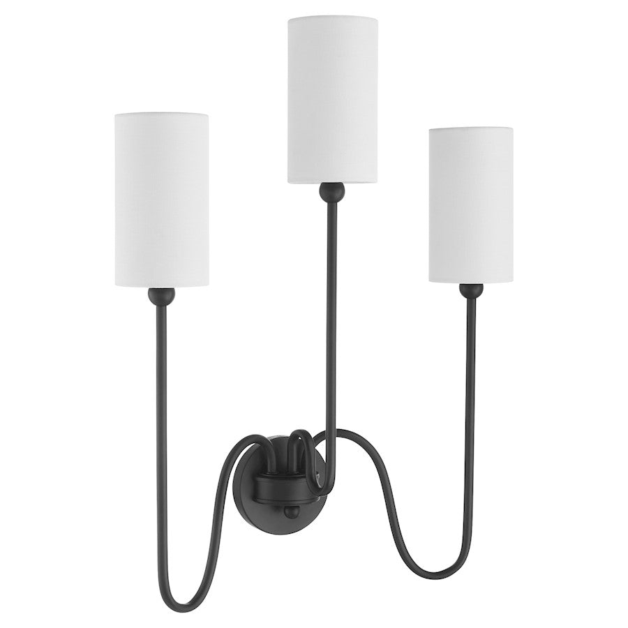 Quorum Charlotte 3Lt Wall Mount, Matte Black/White - 597-3-59