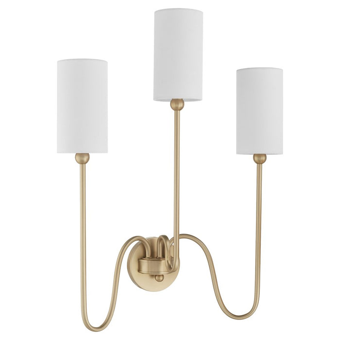 Quorum Charlotte 3Lt Wall Mount, Aged Brass/White - 597-3-80