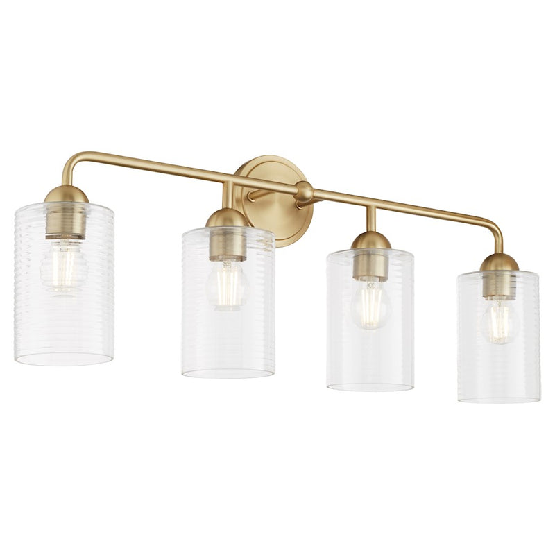 Quorum Charlotte 4Lt Vanity, Aged Brass/Clear