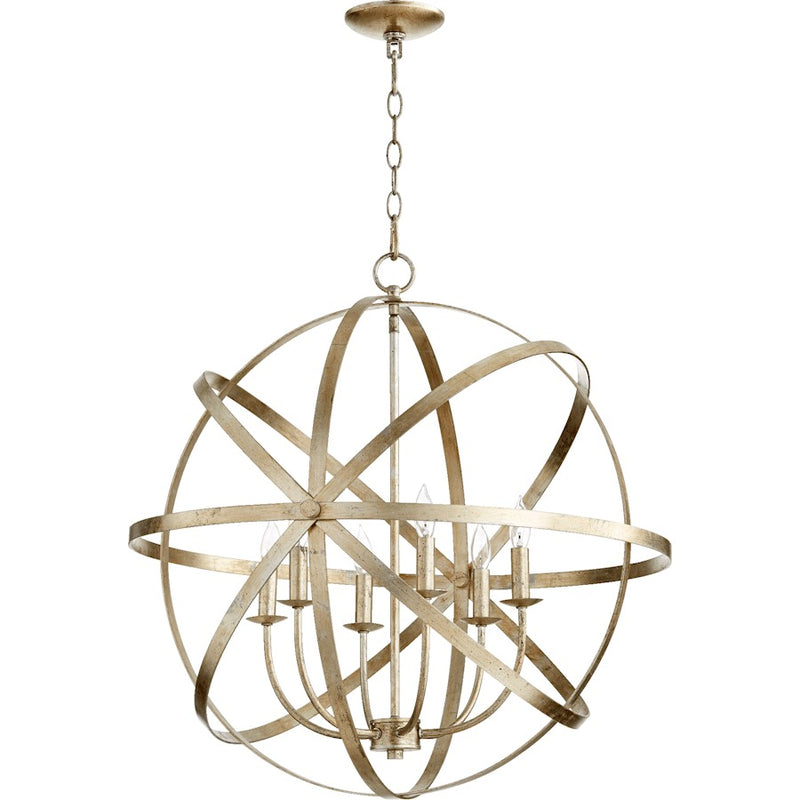 Quorum Celeste 6 Light Chandelier, Aged Silver Leaf