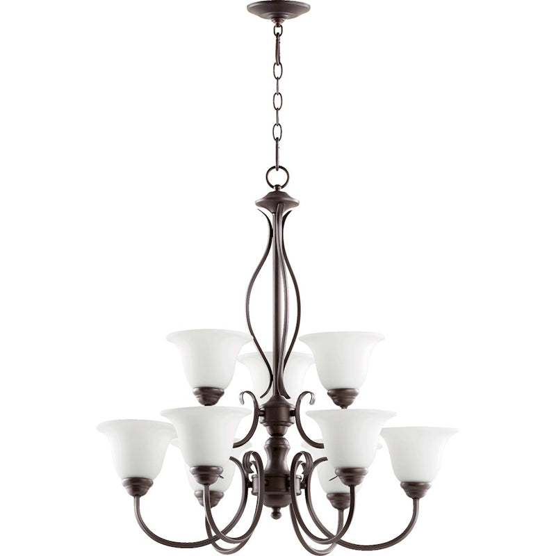 Quorum Spencer 9 Light 29' Chandelier, Oiled Bronze/Satin Opal