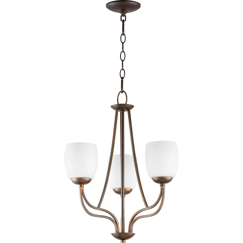 Quorum Willingham 3 Light 17' Chandelier, Oiled Bronze/Satin Opal