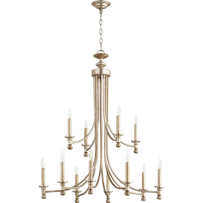 Quorum Rossington 12 Light 31.5' Chandelier, Aged Silver Leaf