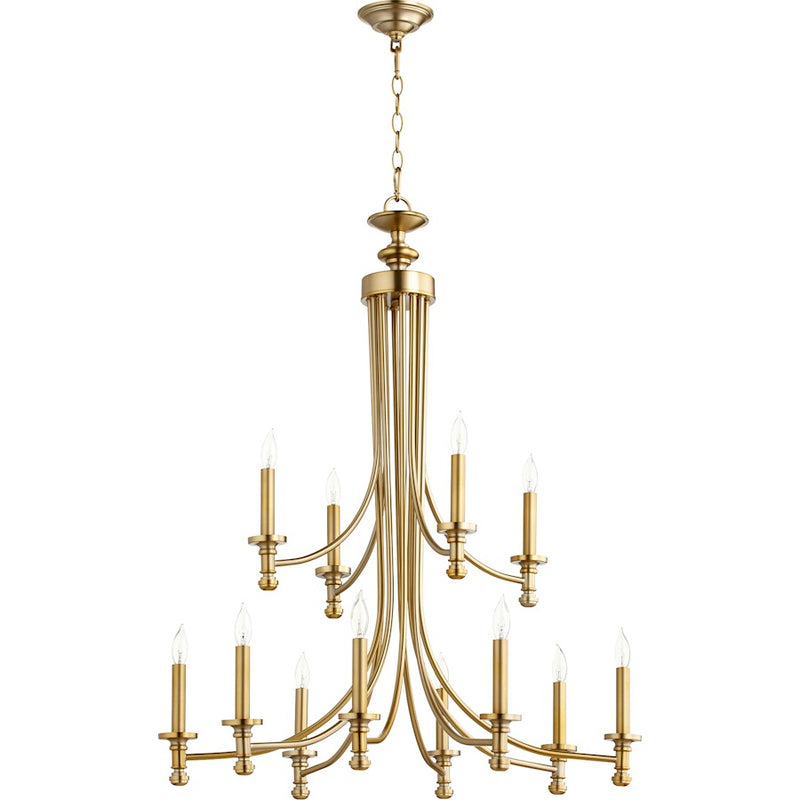 Quorum Rossington 12 Light 31.5' Chandelier, Aged Brass