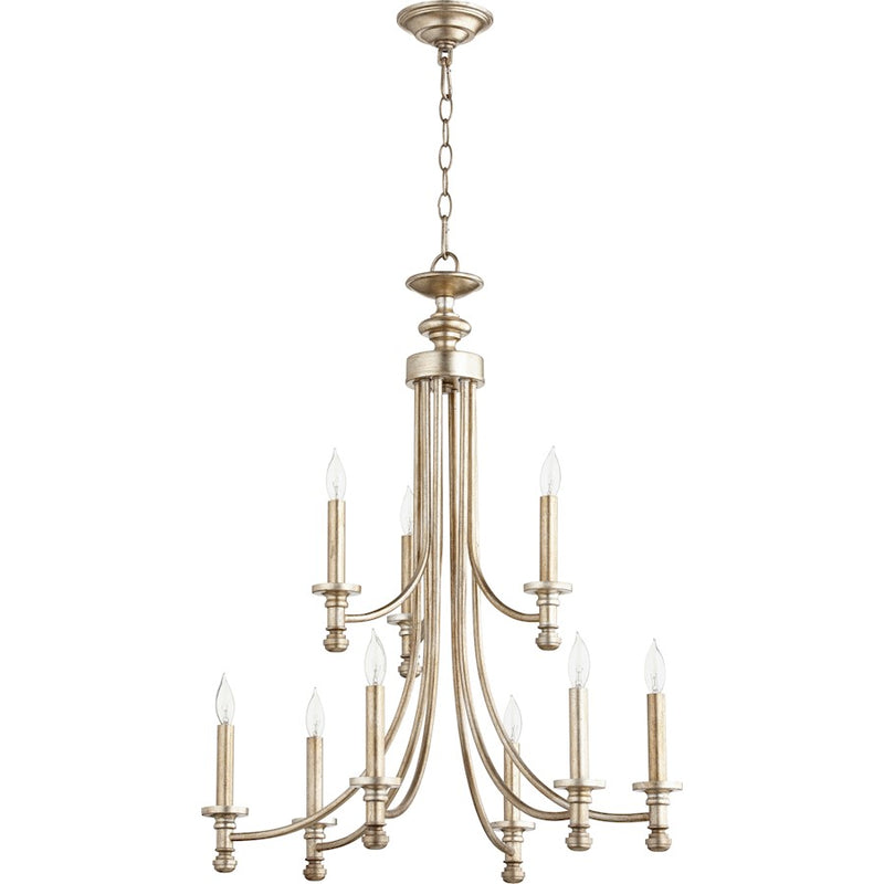 Quorum Rossington 9 Light 26.5' Chandelier, Aged Silver Leaf