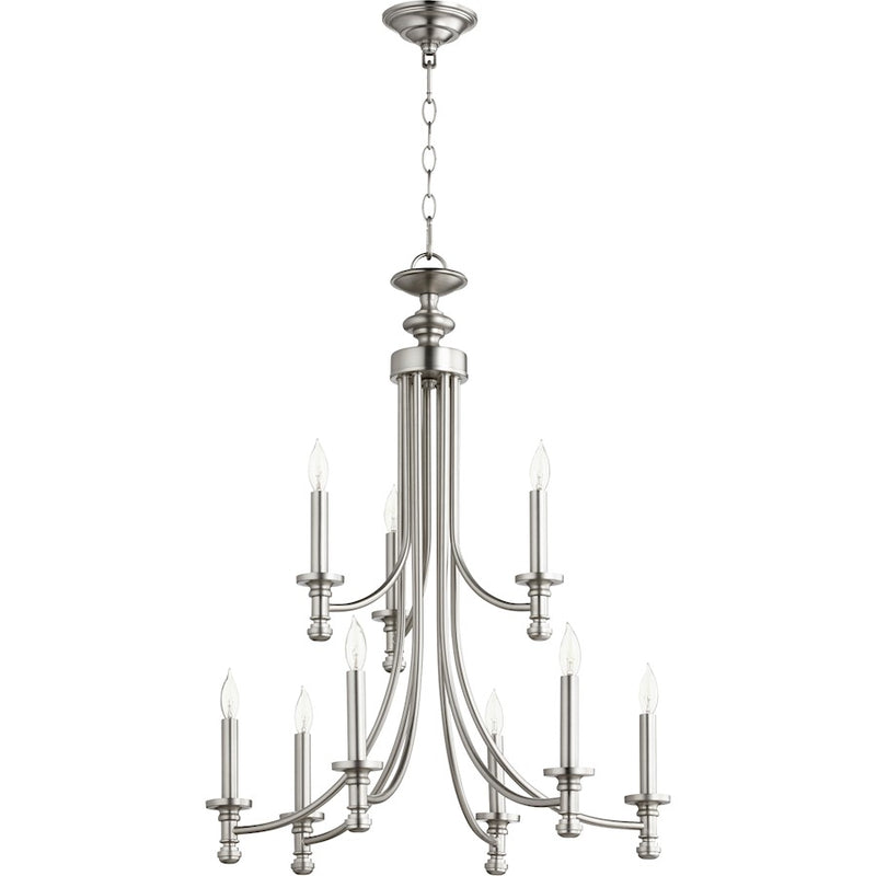 Quorum Rossington 9 Light 26.5' Chandelier, Satin Nickel