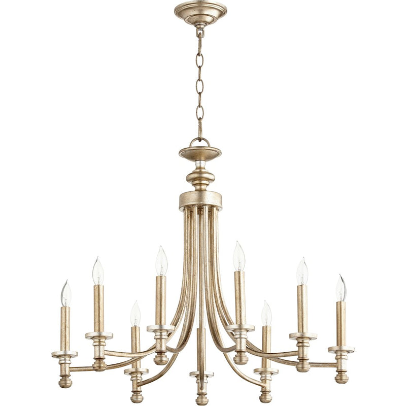 Quorum Rossington 9 Light 27' Chandelier, Aged Silver Leaf