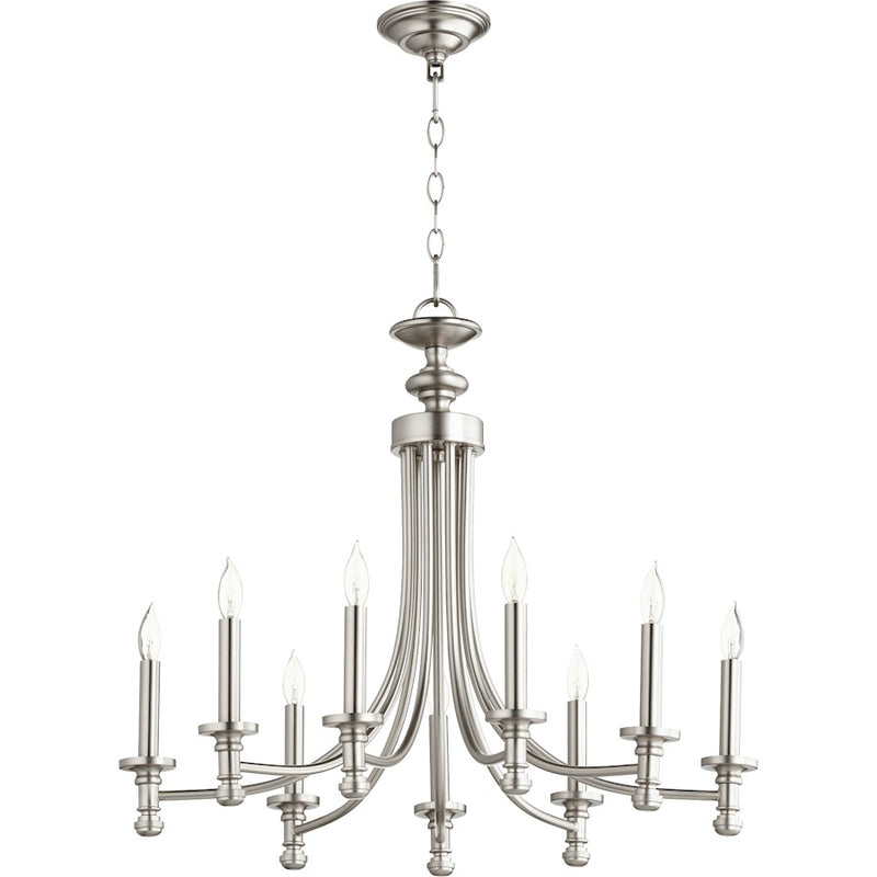Quorum Rossington 9 Light 27' Chandelier, Satin Nickel