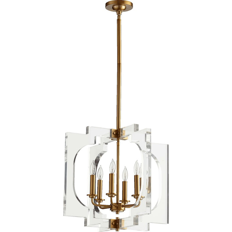 Quorum Broadway 6 Light 20' Pendant, Aged Brass