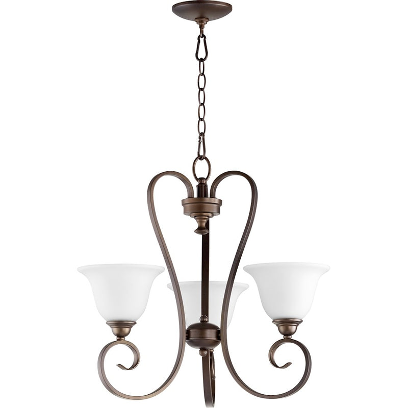 Quorum Celesta 3 Light 21.25' Chandelier, Oiled Bronze/Satin Opal
