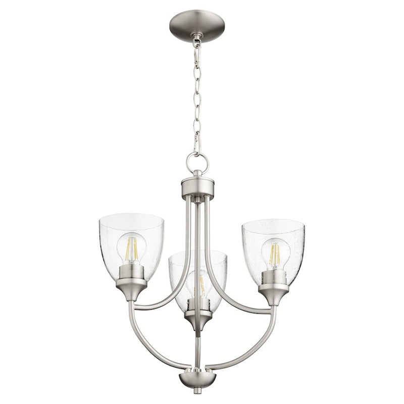 Quorum Enclave 3 Light Chandelier, Satin Nickel/Clear Seeded