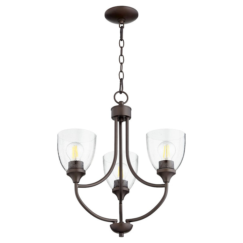 Quorum Enclave 3 Light Chandelier, Oiled Bronze/Clear Seeded