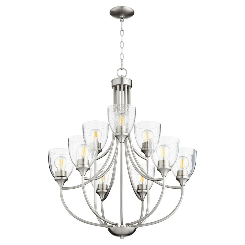 Quorum Enclave 9 Light Chandelier, Satin Nickel/Clear Seeded