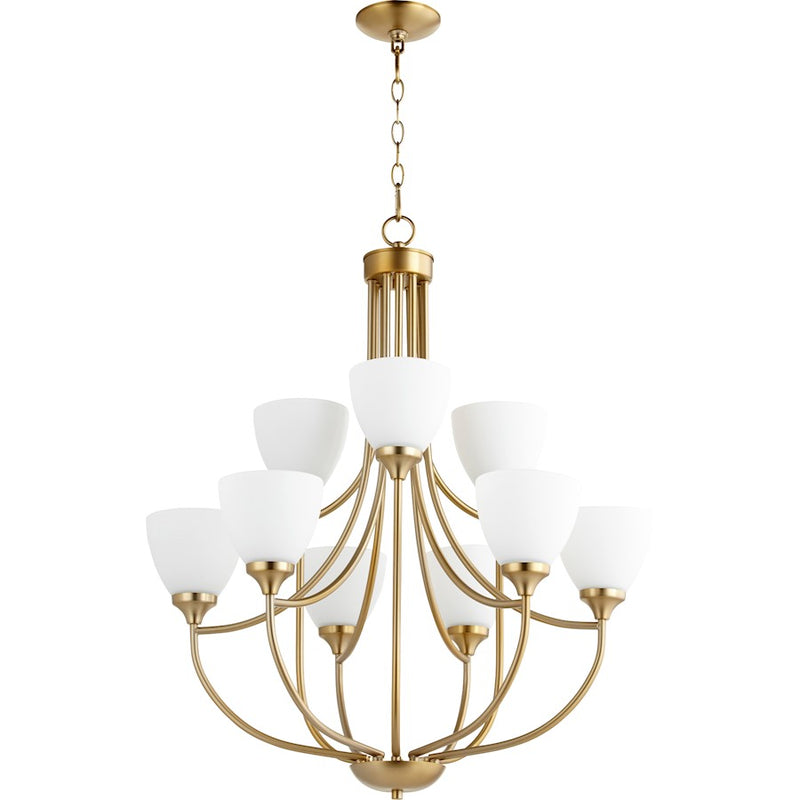 Quorum Enclave 9 Light 27' Chandelier, Aged Brass