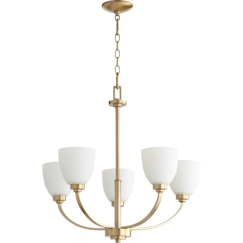 Quorum Reyes 5 Light 26' Chandelier, Aged Brass