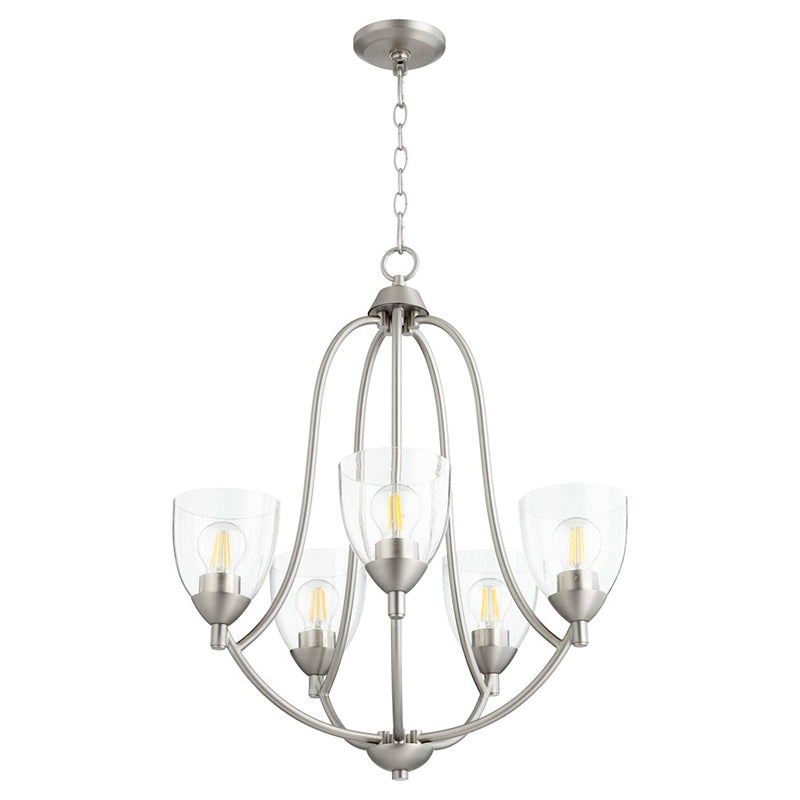 Quorum Barkley 5 Light Chandelier, Satin Nickel/Clear Seeded
