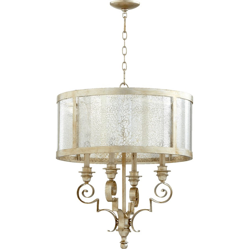 Quorum Champlain 4 Light Chandelier, Aged Silver Leaf