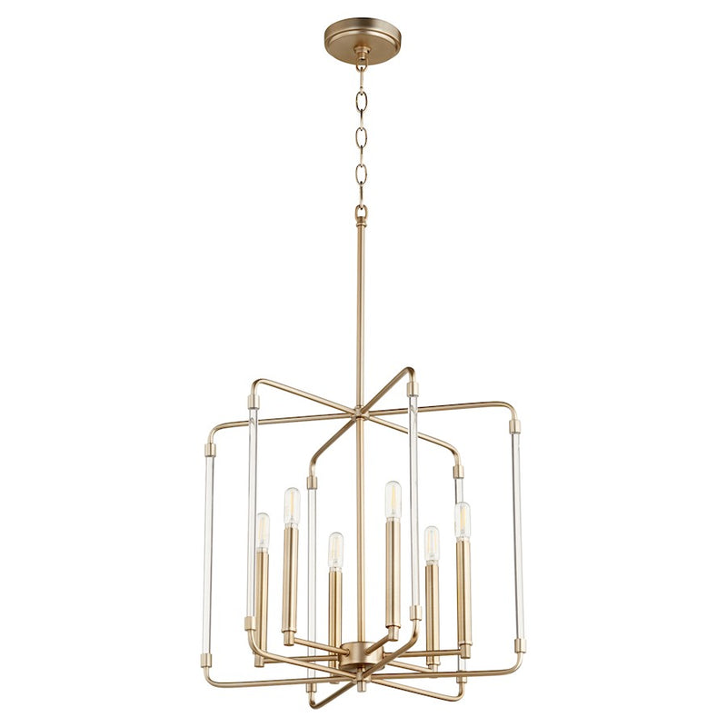 Quorum Optic 6 Light Pendant, Aged Brass