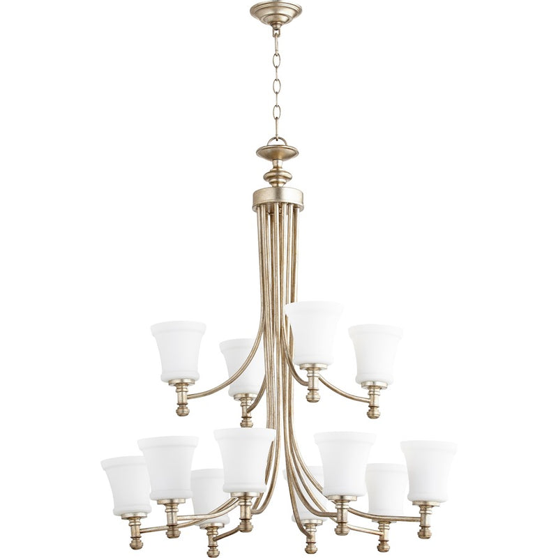 Quorum Rossington 12 Light 35.25' Chandelier, Aged Silver Leaf
