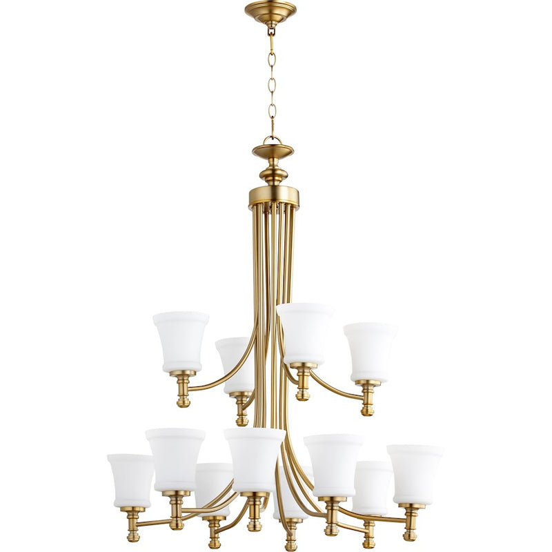 Quorum Rossington 12 Light 35.25' Chandelier, Aged Brass
