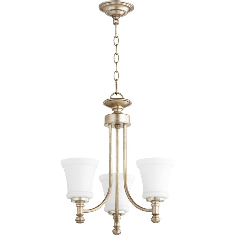 Quorum Rossington 3 Light 18' Chandelier, Aged Silver Leaf