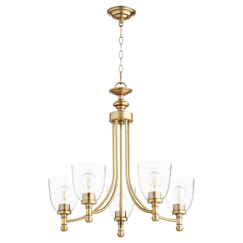 Quorum Rossington 5 Light Chandelier, Aged Brass/Clear Seeded