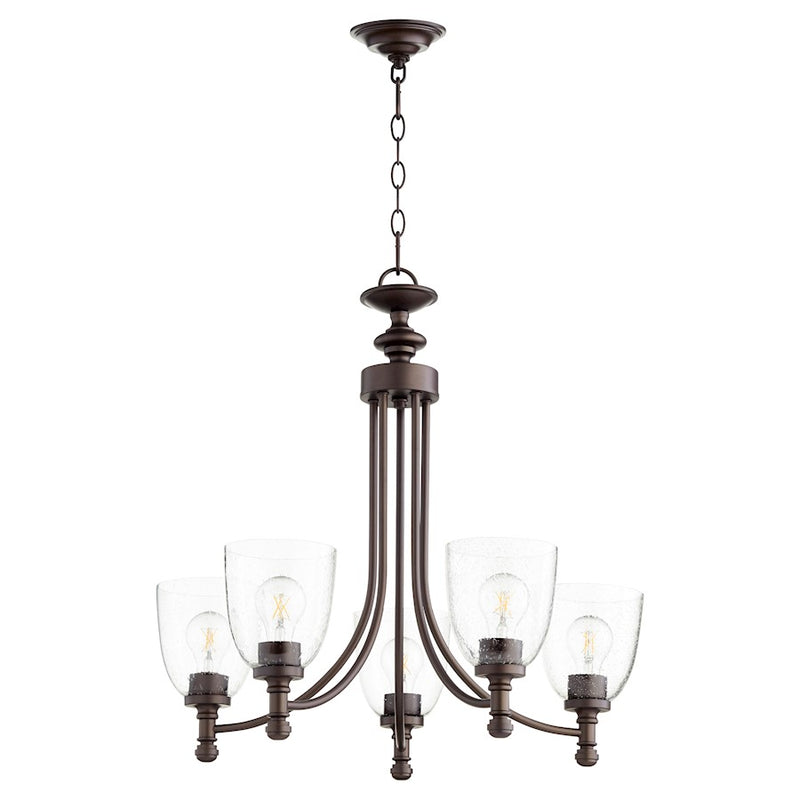 Quorum Rossington 5 Light Chandelier, Oiled Bronze/Clear Seeded