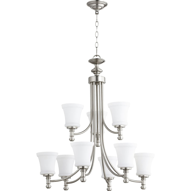 Quorum Rossington 9 Light 29.5' Chandelier, Satin Nickel