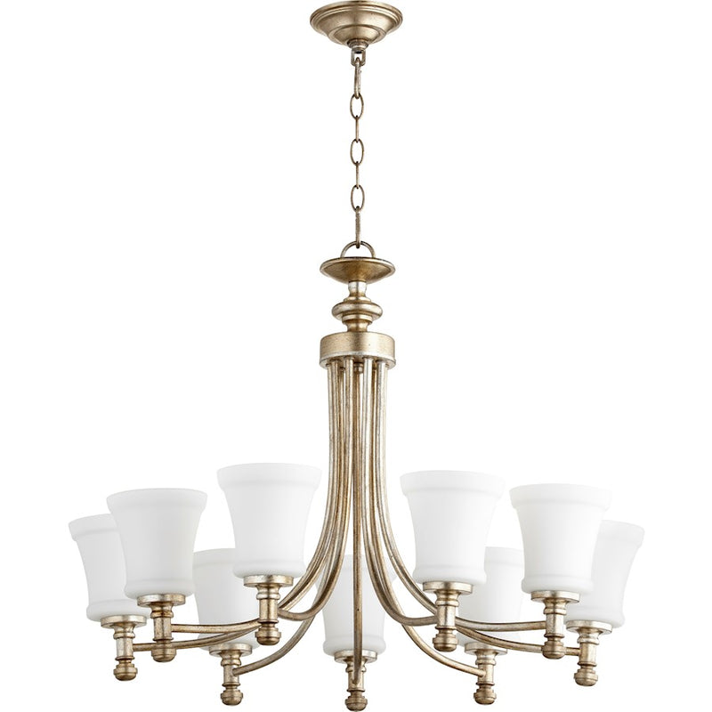 Quorum Rossington 9 Light 31' Chandelier, Aged Silver Leaf