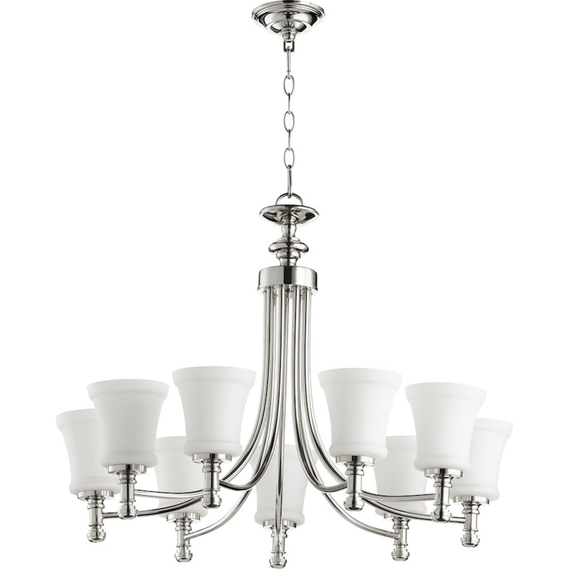 Quorum Rossington 9 Light 31' Chandelier, Polished Nickel