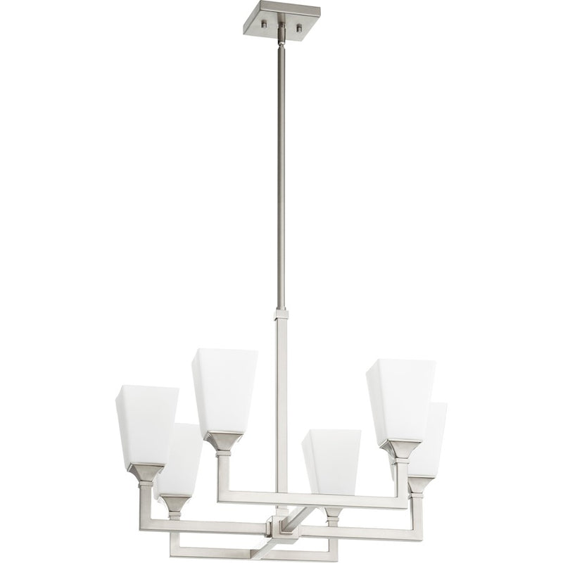 Quorum Wright 6 Light Chandelier, Satin Nickel