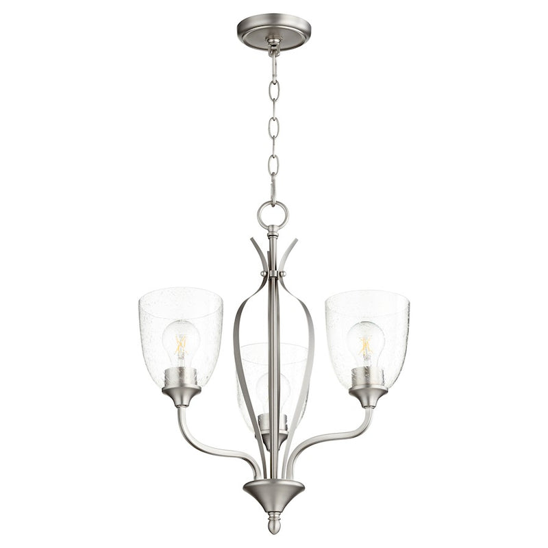 Quorum Jardin 3 Light Chandelier, Satin Nickel/Clear Seeded