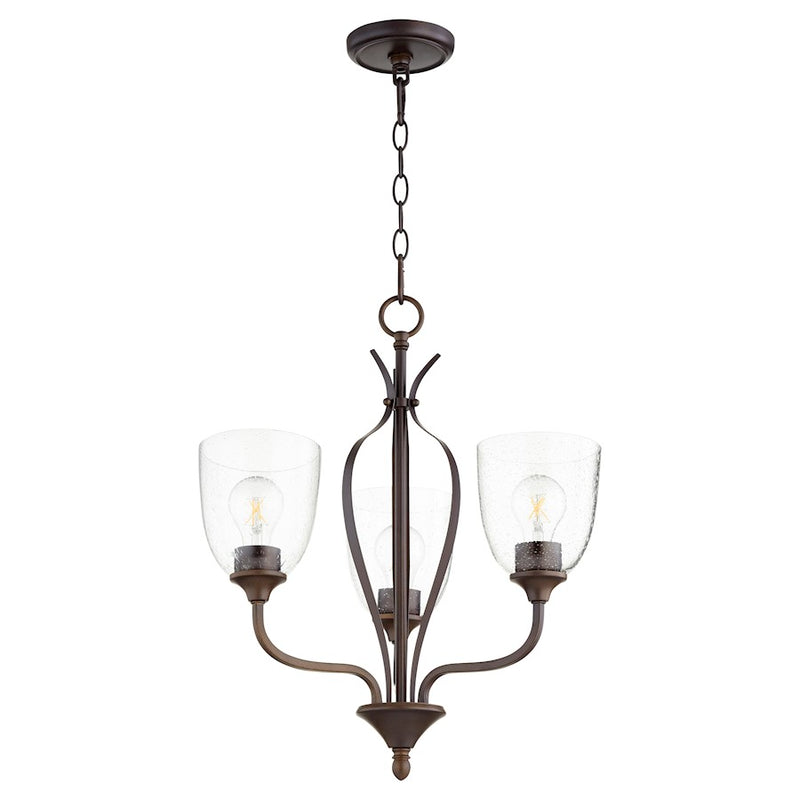 Quorum Jardin 3 Light Chandelier, Oiled Bronze/Clear Seeded