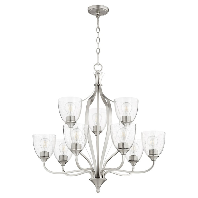 Quorum Jardin 9 Light Chandelier, Satin Nickel/Clear Seeded