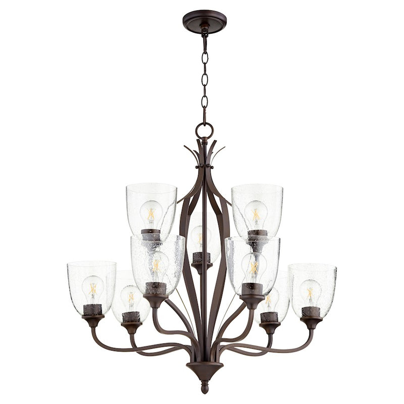 Quorum Jardin 9 Light Chandelier, Oiled Bronze/Clear Seeded
