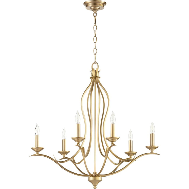 Quorum Flora 6 Light 27' Chandelier, Aged Brass