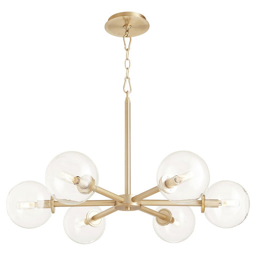 Quorum Rovi 6 Light Chandelier, Aged Brass/Clear