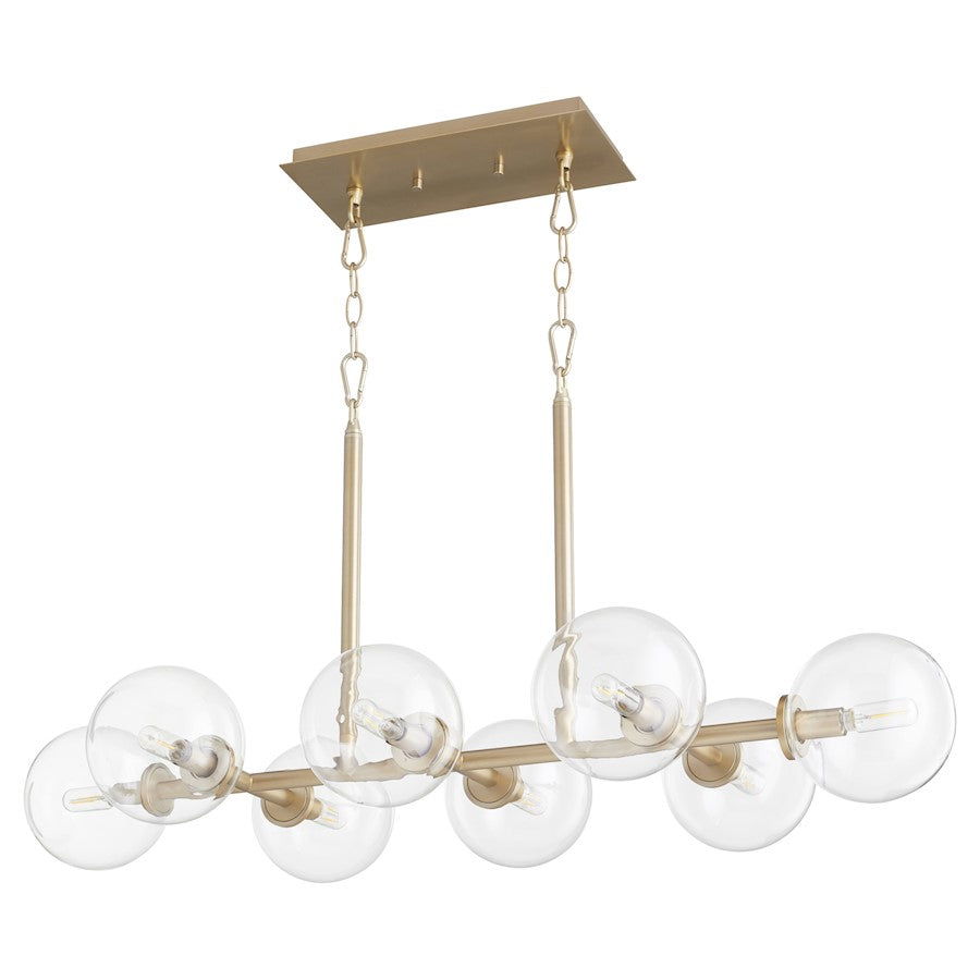 Quorum Rovi 8 Light Linear Chandelier, Aged Brass/Clear