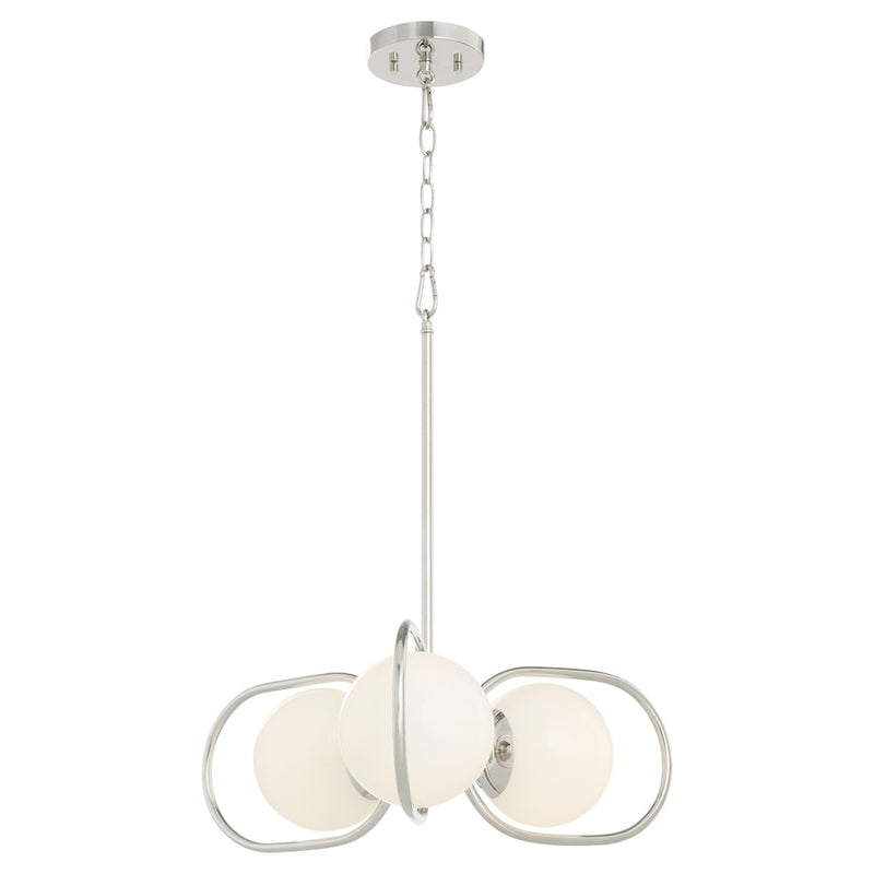 Quorum Belmont 3Lt Chandelier, Polished Nickel/Satin Opal